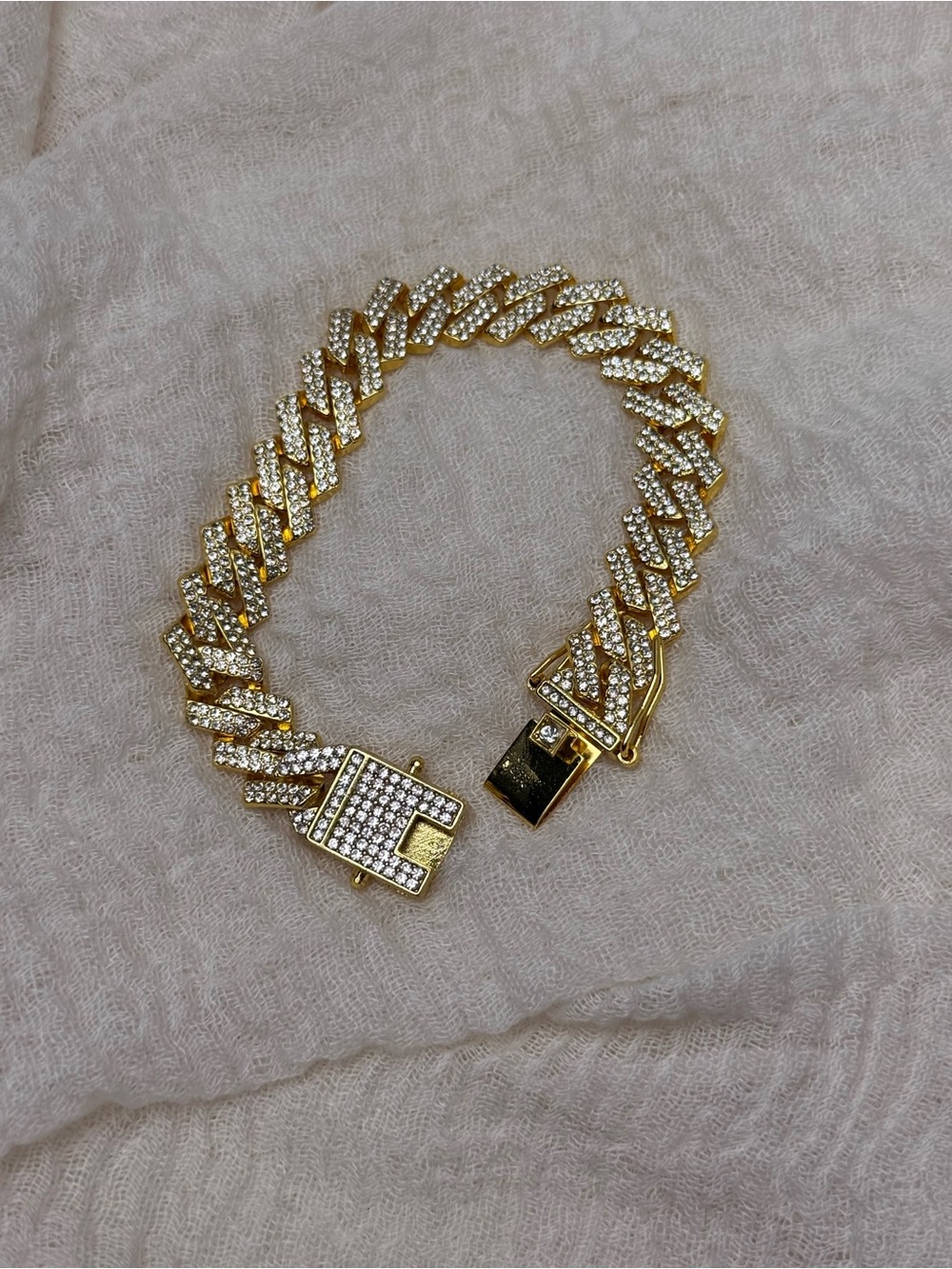 Hip hop Men Women Cuban link Gold chain bracelet with rhinestone paved, 8inch